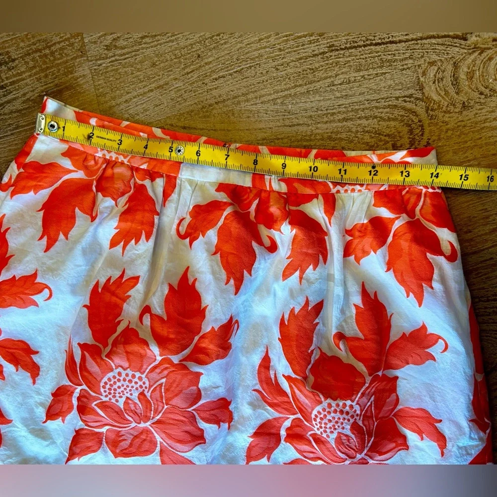 J. Crew White Skirt with Bright Orange Floral Print A-Line